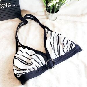 Kenneth Cole Womens Bikini Top Brown S/M  Halter Top Logo